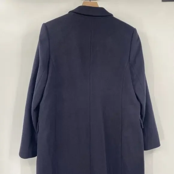 LK Bennett Della Coat Long Double Breasted Wool Cashmere Navy Blue Womens 10 - Picture 6 of 9
